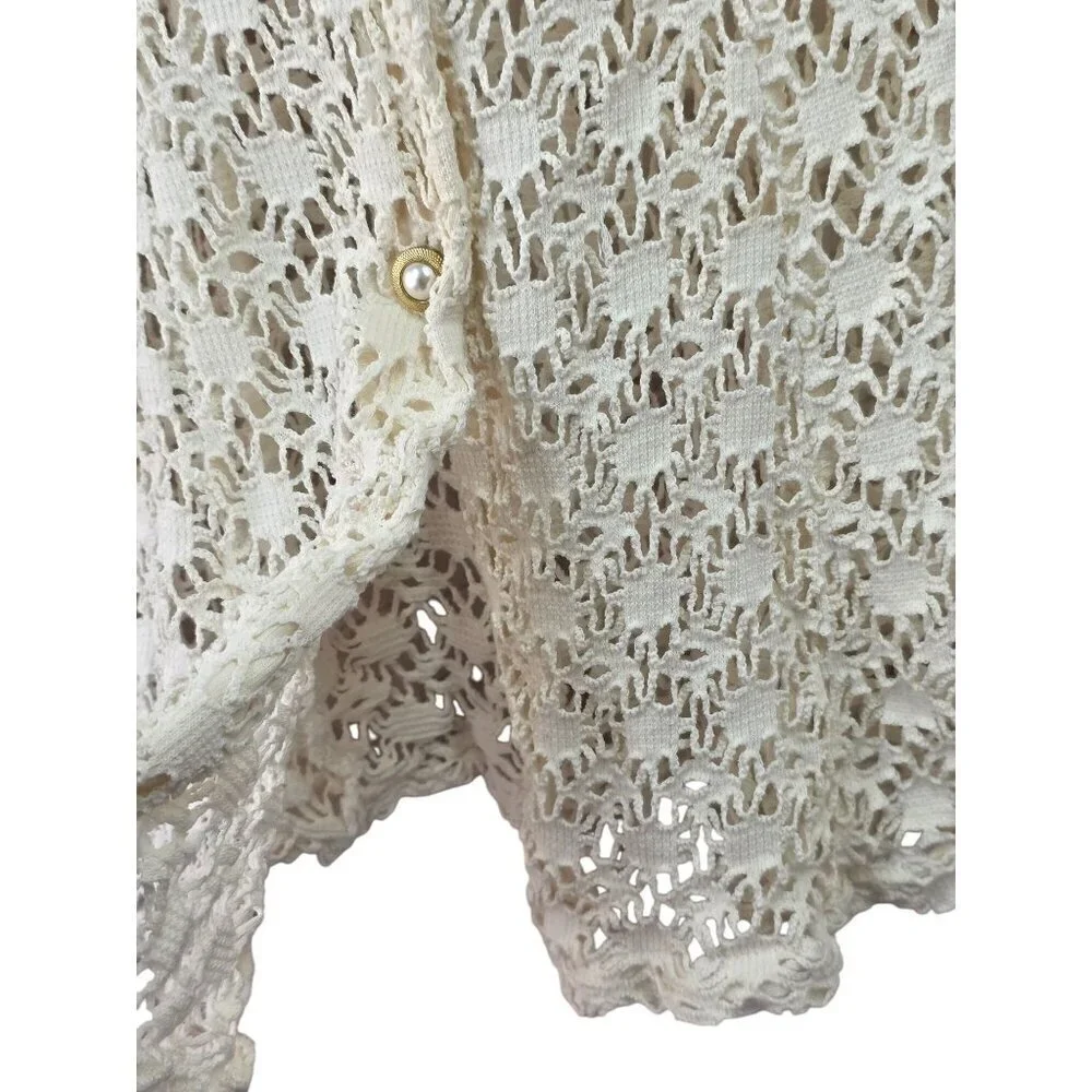 Bona Kids 80s Lace Knit Sweater Dress Girls Sz 12/14 Ivory ButtonUp Lace Neck